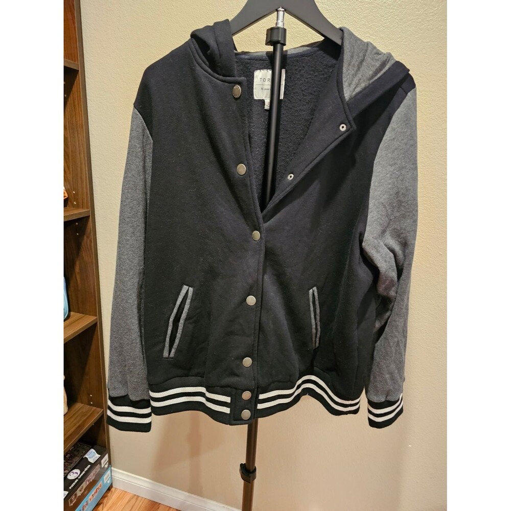Torrid Black and Gray Hooded Letterman Jacket